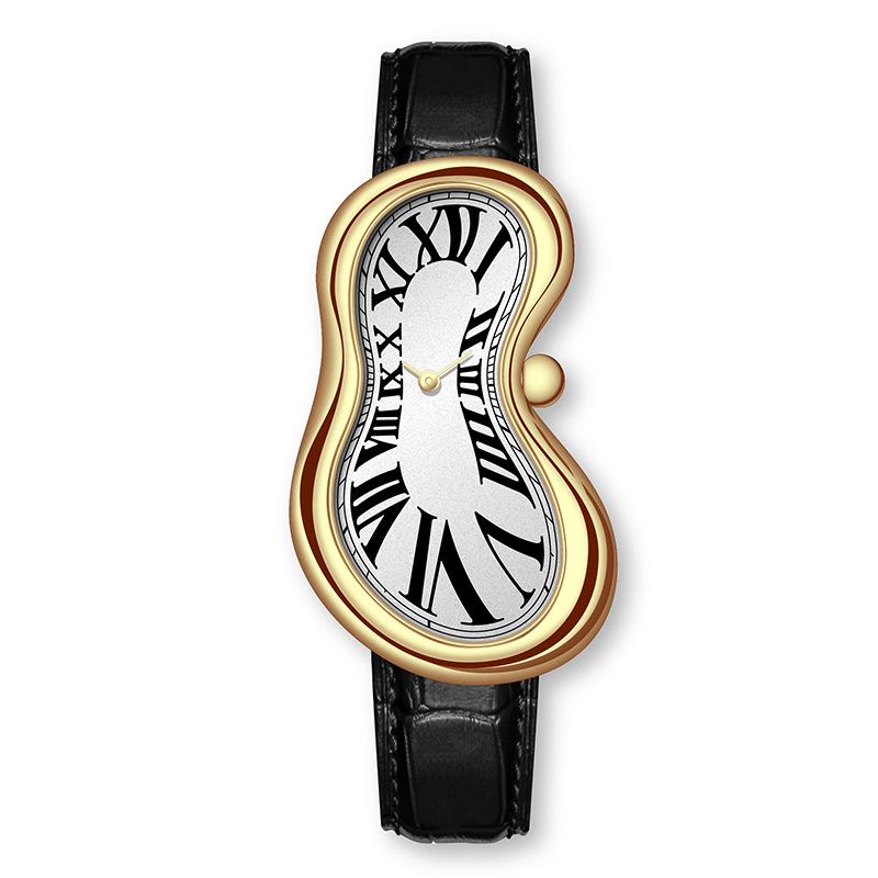 Vintage Roman Numeral Men's Quartz Watch with Irregular Twist Design and Leather Strap