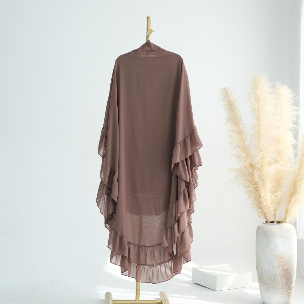 Long Chiffon Ramadan Khimar Abaya Headscarf Prayer Dress Muslim Abaya  Dubai Saudi Black Robe