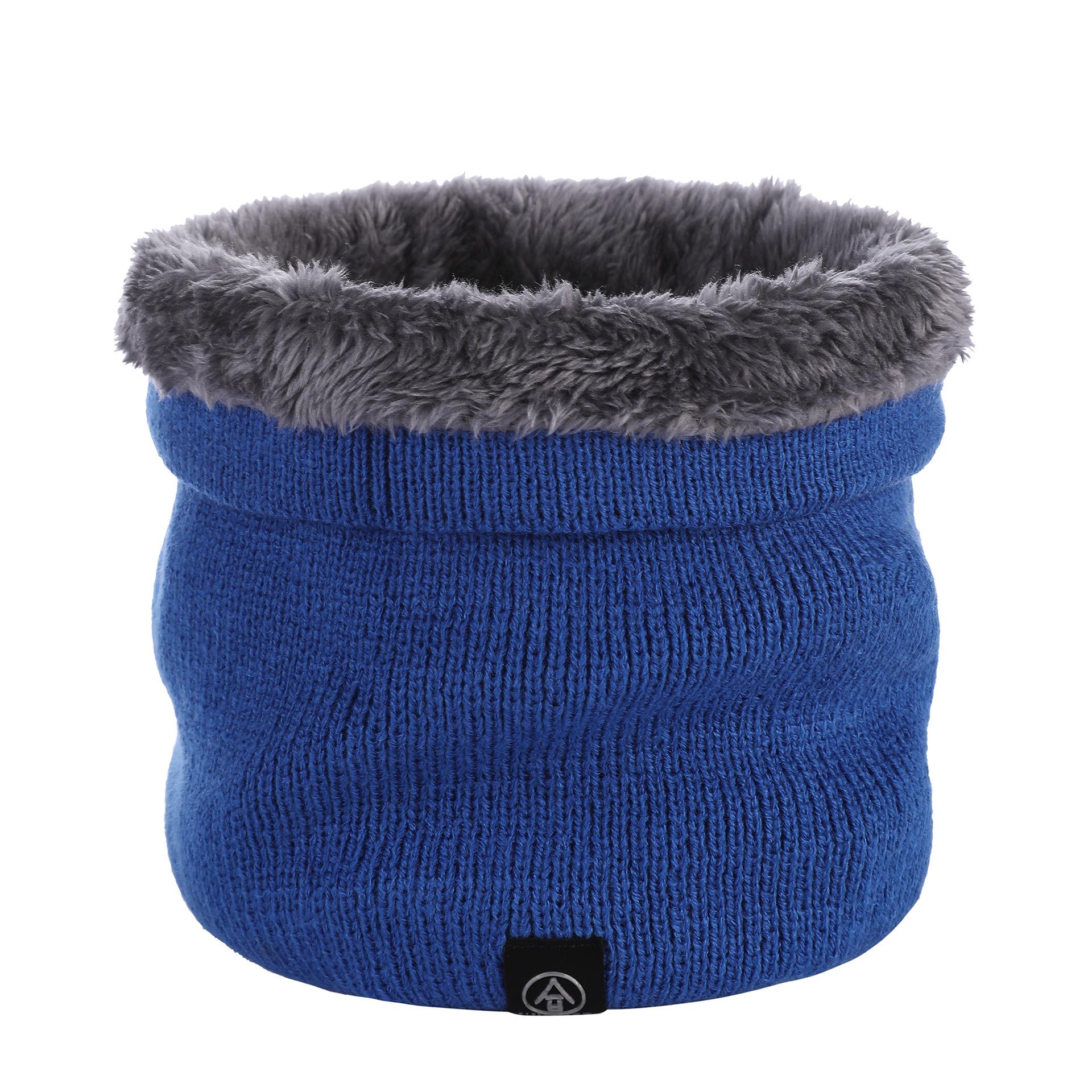 

Мужская и женская теплая однотонная шейная повязка на шею для пары, вязаная шерстяная с флисовой подкладкой, на осень-зиму, универсальная One size синий