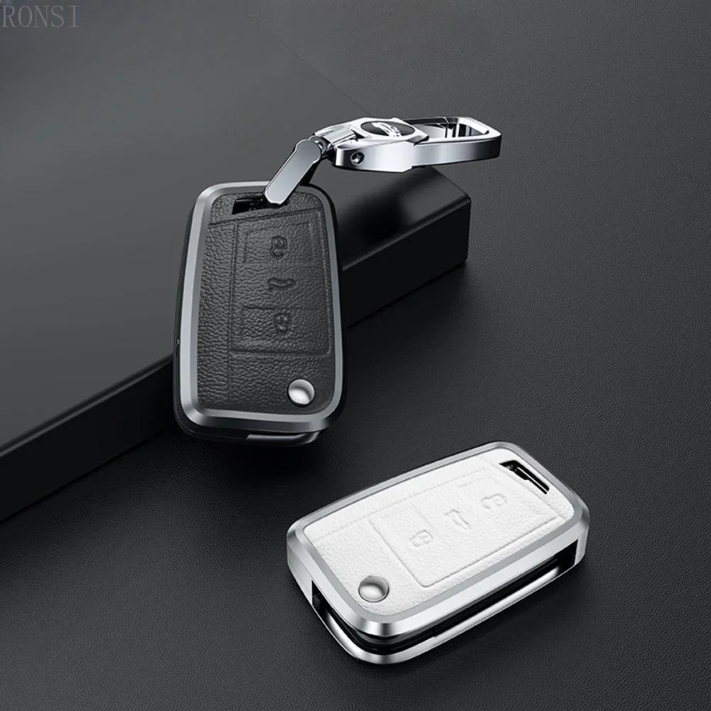 Alloy Leather Car Key Case Cover For Vw Volkswagen Golf 7 Mk7 Gti Tiguan Mk2 For Seat Ateca Leon Fr 2 Ibiza For Skoda Octavia A7
