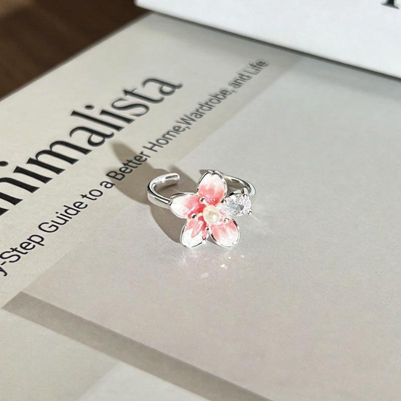 Elegant Watercolor Gradient Enamel Flower Ring for Women – Fashionable, Artistic Style, Index Finger Accessory, Light Luxury & Versatile Design.