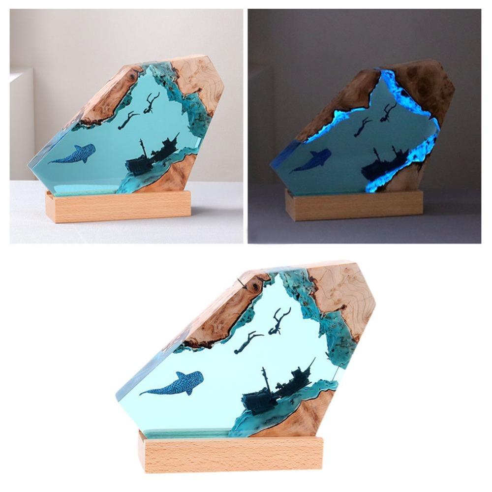 USB Charge Resin Table Light Seabed World Diving Cave Free Diving Night Light  Exploration Theme