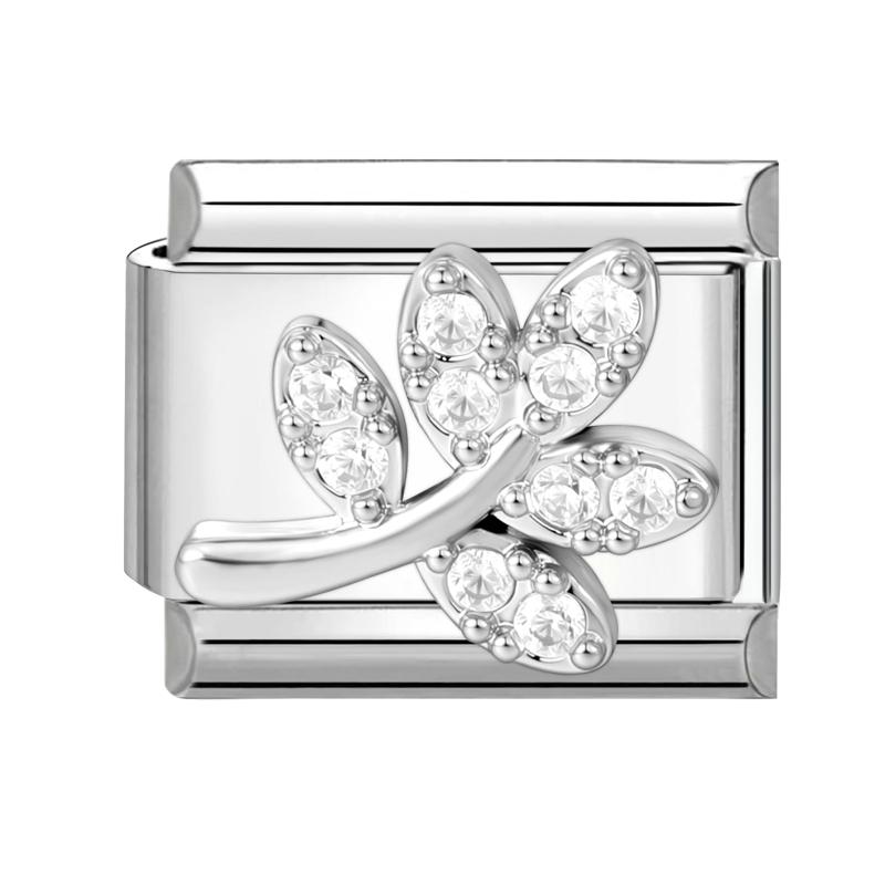 Shiny Y2K Zircon Butterfly Leaf Moon Cat Flower Fish Italian Charm Links Fit 9mm Stainless Steel Bracelet Women DIY Making Gifts