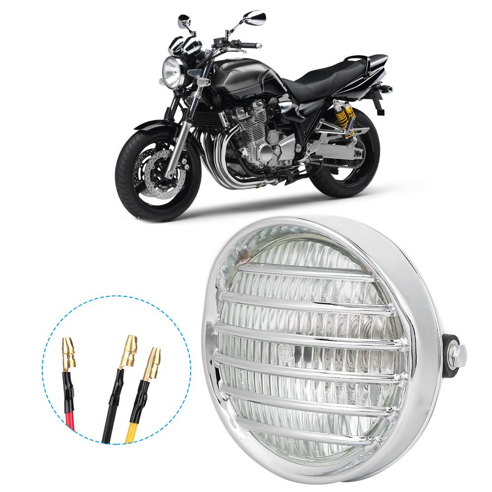 Vintage Motorcycle Grill Headlight Halogen Head Lamp High Brightness Electroplate