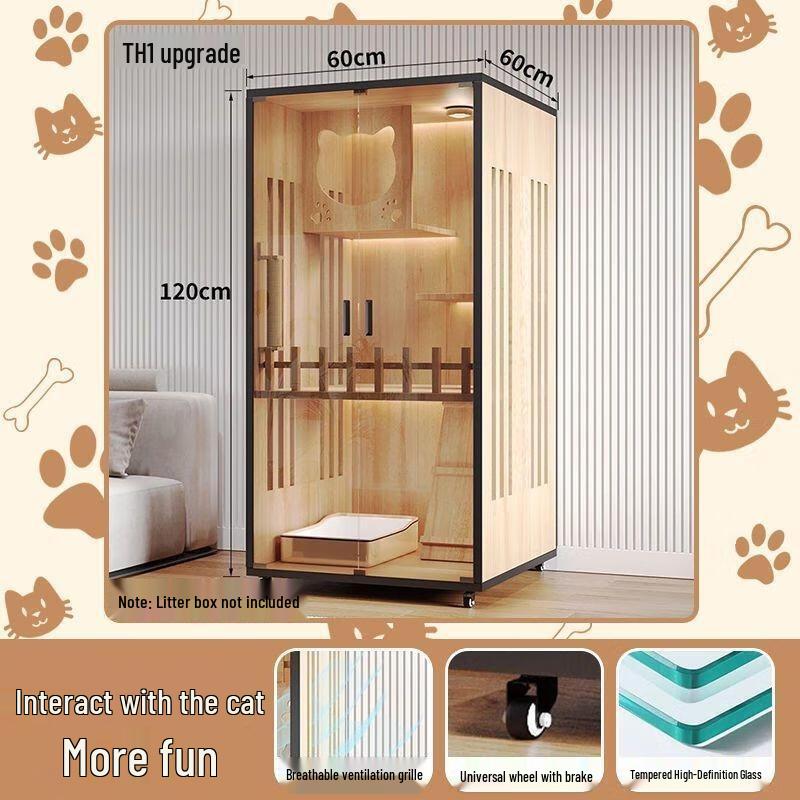 JINGRUIXIANG Wooden Indoor Cat House & Cage