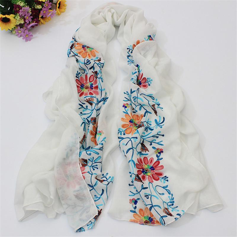 Women Cotton Viscose Shawl Plain Embroider Floral Turban Style Pashmina Wrap Thick Sun Protection Summer Soft Shawl 180*90Cm