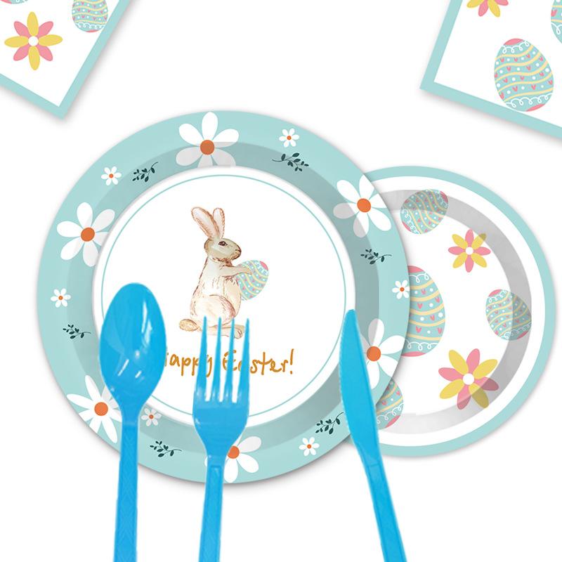 Easter Bunny Egg Theme Party Set Holiday Disposable Paper Plate Paper Cup Paper Towel Tableware Decoration