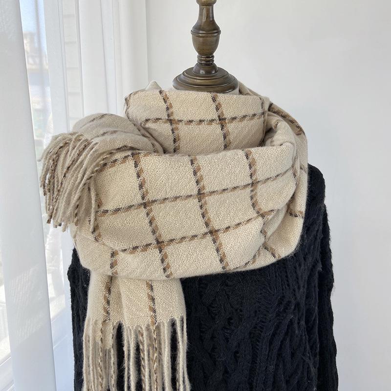 

Клетчатый шарф Женский осенне-зимний новый шаль из искусственного кашемира Утолщенный теплый парный шарф