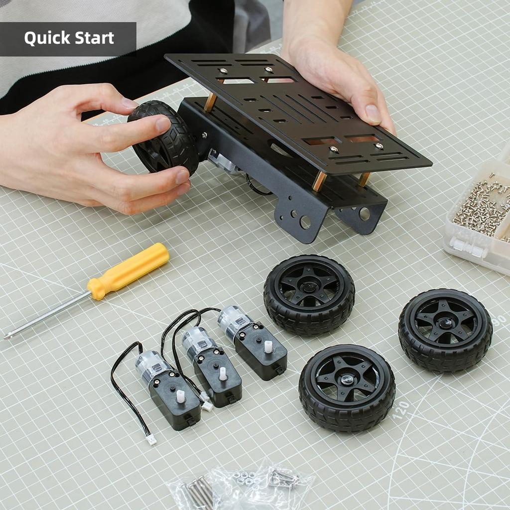 LewanSoul Robot Chassis 4WD Smart Chassis Aluminum Alloy TT 66mm Robot Mobile Platform Robot Car DIY Kit Kit, Car, Chassis, Motor, Wheels, (Black,