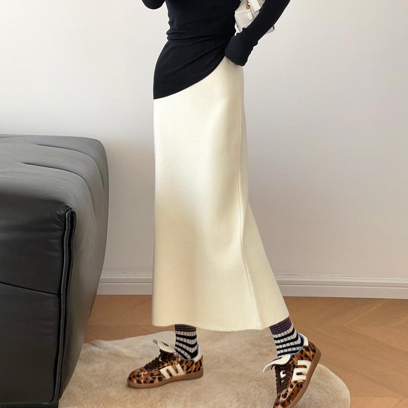 Women's High-Waist Wool A-Line Knitted Skirt - Autumn/Winter Mid-Length, Slimming, Thickened and Hip-Hugging Design