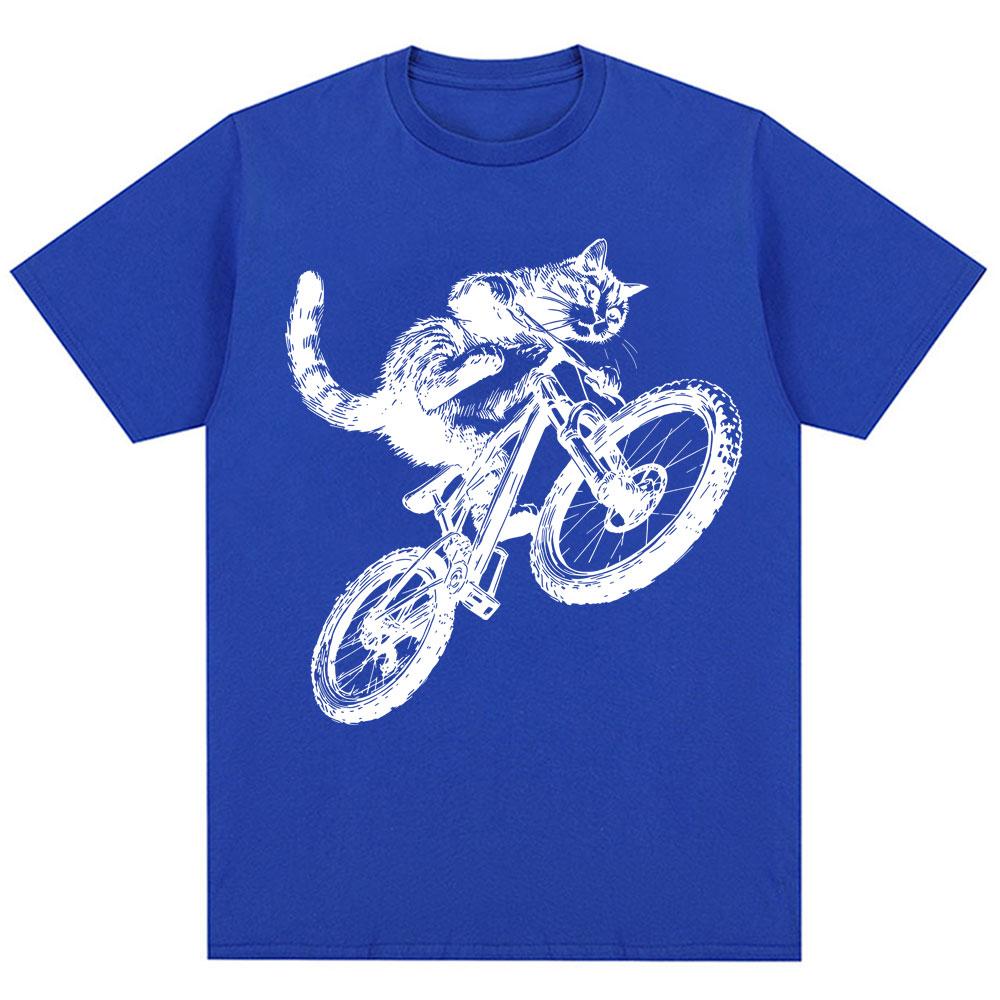 Funny Kitten Cat Riding Bicycle Meme Graphic T-shirts Men Women 90s Vintage T Shirt Oversized Cotton Tee Shirts