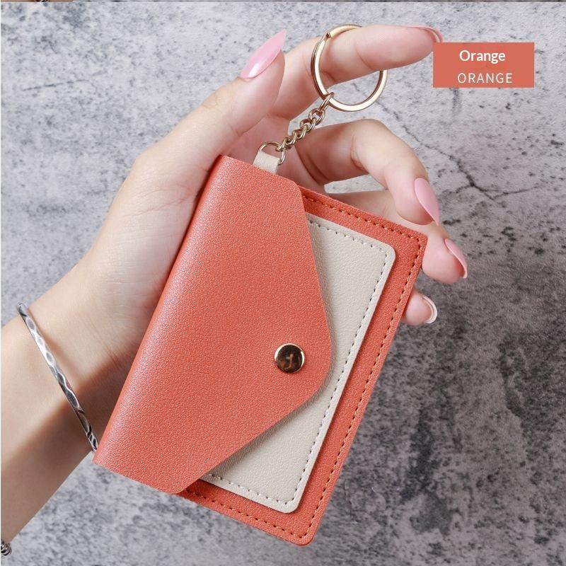 Slim Pu Leather Wallet Business Credit Card Holder Short Purse Leather Id Card Holder Candy Color Coin Case With Keyring