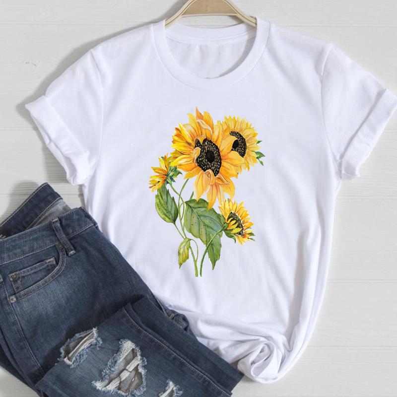 2026 Women Lady Clothing Floral Women Print European and American Short-sleeved T-shirt Women Clothing  Tops  Oversized TShirt