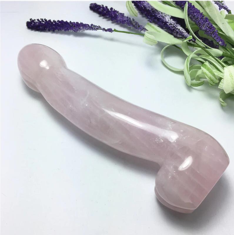 Natural Rose Quartz Yoni Wand Dildo Women Masturbation Massager Realistic Dildos