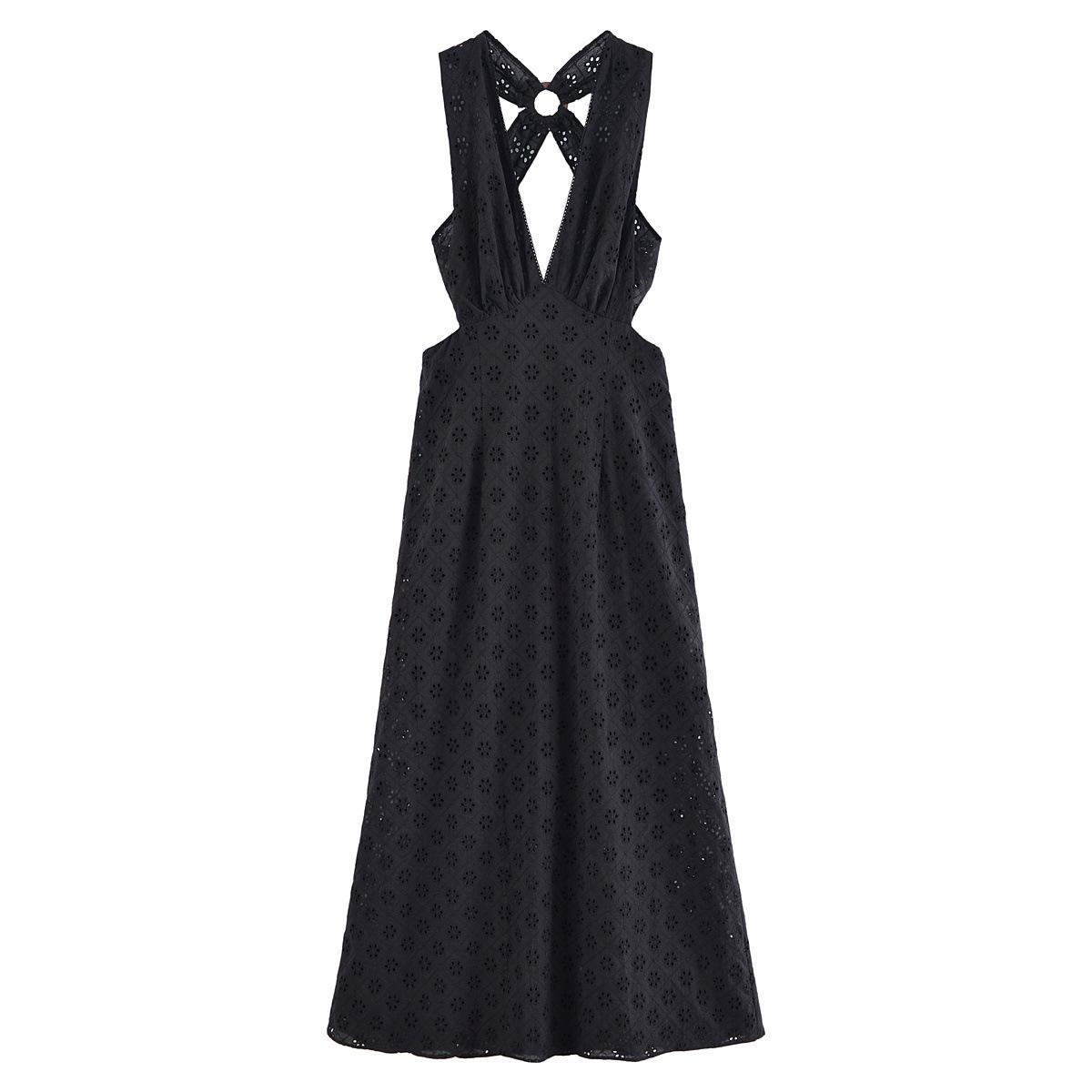 

Весна 2025 Женское платье в европейском и американском стиле с вышивкой, халтер, без рукавов L чёрный