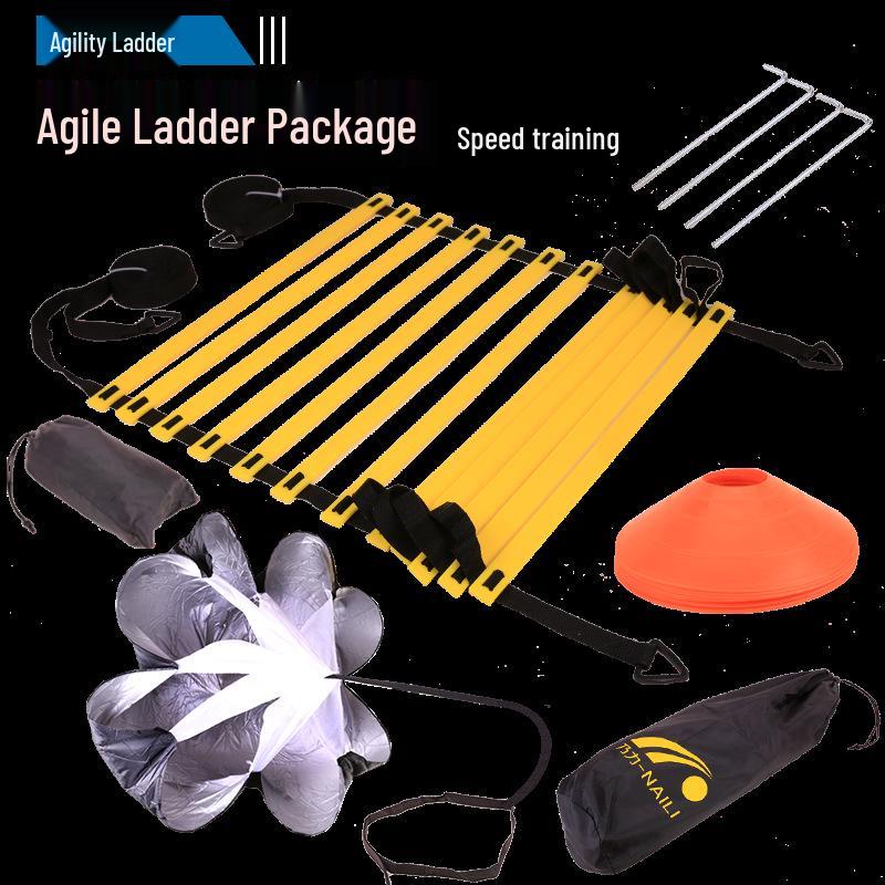 Set Agilitate: Parașută de rezistență, Jocul de șotron și Scări de antrenament, Conuri, Discuri pentru antrenament la fotbal
