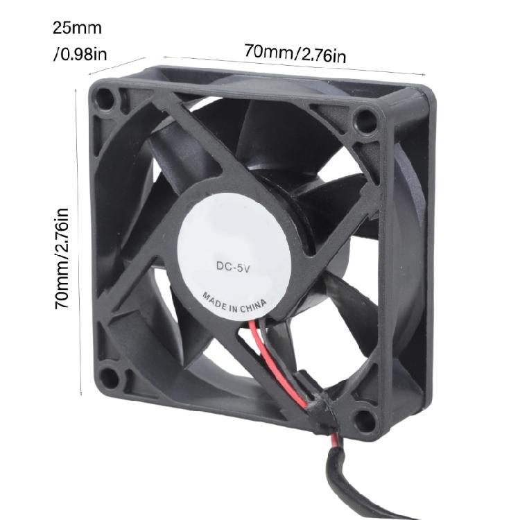Black 7cm 7025 USB Powered Bearing Computer Case Cooling Fan 5V 2300RPM 28CFM for Router TV Box Ventilation