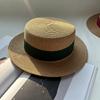 Flat Top Hat Women's Summer Vacation Seaside Panama Hat Flat Edge French Beach Hat Braided Sunshade Sunscreen Top Hat