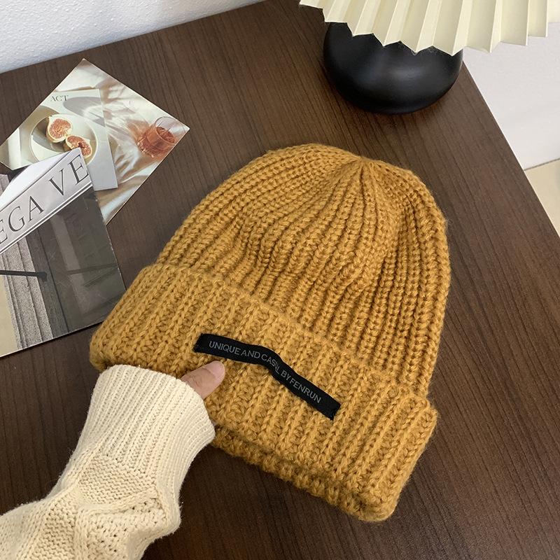 Big Head Circumference Thick Wool Hat Women's Autumn and Winter New Thickened Warm Ear Protectors Knitted Hat Showing a Small Face and Cold-proof Gray