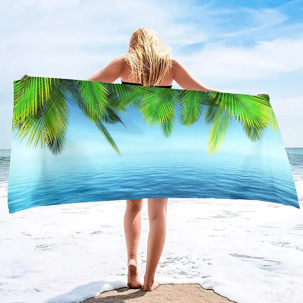 Beach Towel Palm Leaves Pattern Oversized Microfiber Tropical Beach Towel,Thin Lightweight Pool Swim Palm Tree Bath Shower Towel H30xW50cm
