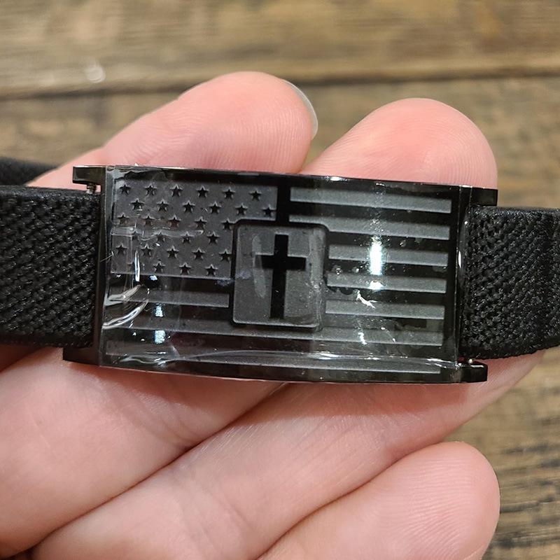 Black Men's Adjustable Stainless Steel Flag Bracelet