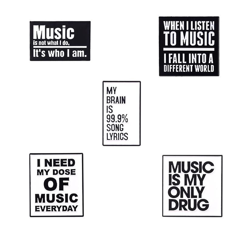 Slogon Music Is My Drug Enamel Pin Funny Brooch Cartoons Badge For Bags Jeans Hoodies Denim Lapel Pin Jewelry Kids Best Gift
