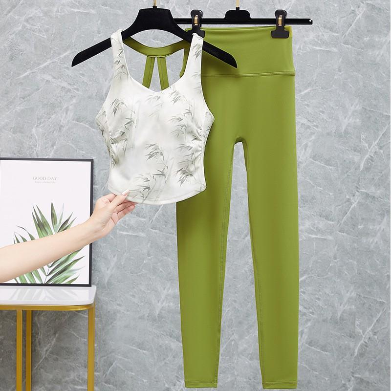 Women Dance Outfit Backless Crop Top High Waist Leggings 2Pcs Set Stage Performance