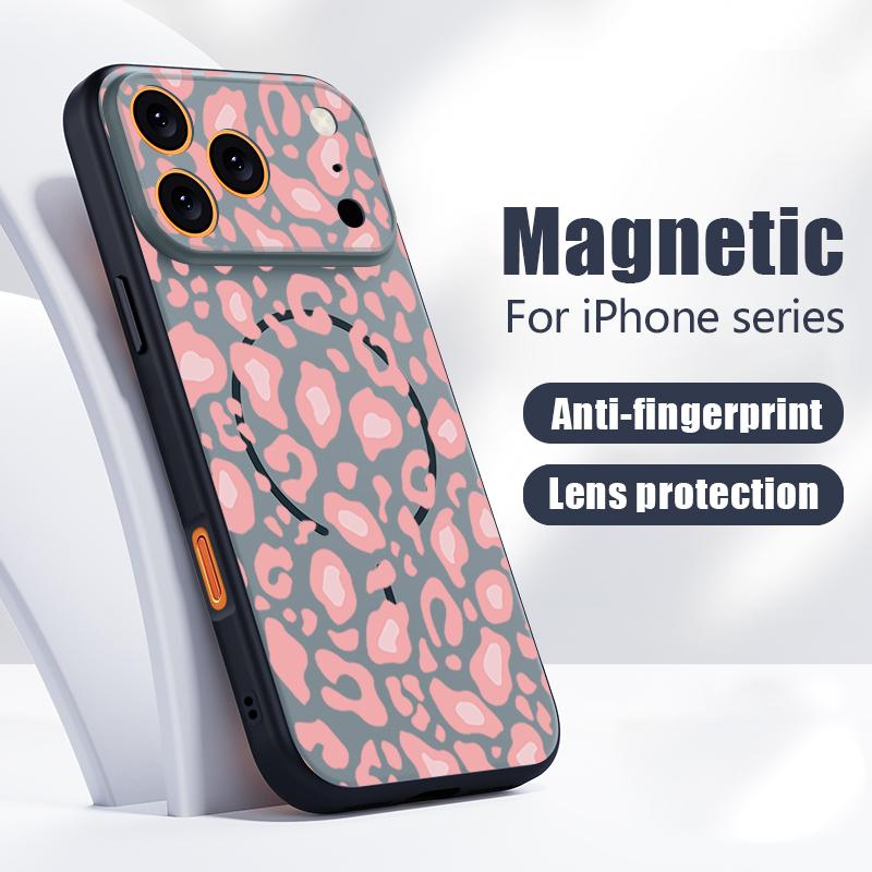 Case For iPhone 17 Pro Max Gray Leopard Print Magnetic For Magsafe Hybrid Slim Matte Cover For iPhone 16 15 14 13 Pro Max