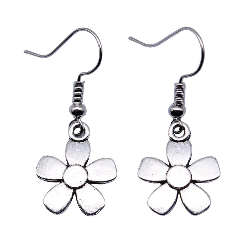 Circle Frame Flowers Dangle Earrings Romantic Floral Female Drop Jewelry