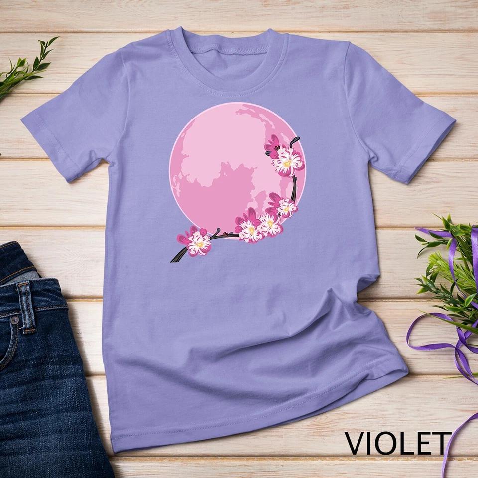 Pink Moon Sakura Flowers Japanese Cherry Blossom Flowers Unisex T-shirt 9 S