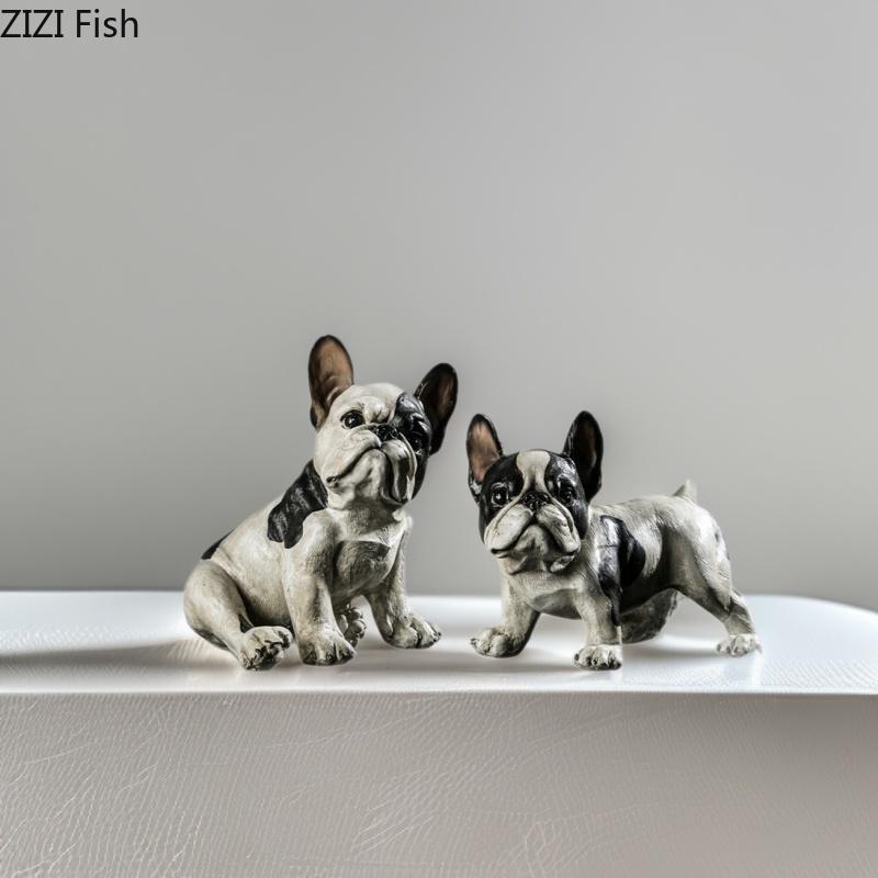 Creative French Bulldog Statue Desk Decoration Exquisite Puppy Ornaments Simulation Animal Resin Sculpture Room Aesthetic Decor