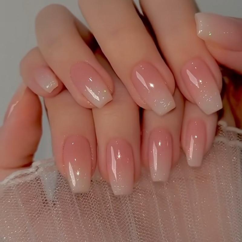 Noste Dlouhý Francouzský Ručně Dělaný Manikúrní Kousek Kamínkový Postupný Přechod Odnímatelná Nálepka na Nehty