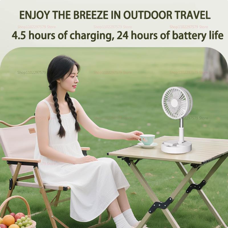 2025 Tragbarer Faltbarer Teleskopischer USB-Tischventilator für Zuhause, Outdoor-Camping, Wiederaufladbarer Multifunktionaler Stehventilator