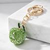 Cute Full Diamond Green Keychains Crystal Fruit Pendant Key Ring Fashion Handbag Decor Jewelry Gift For Women Girls
