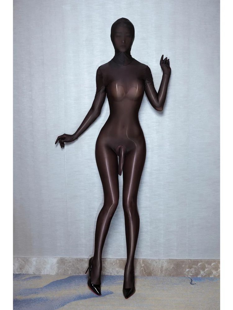 M Xl Separate Fingers Synthetic Fiber Catsuit Bodystocking Penis Sheath Hooded Zentai Jumpsuit Transparent Leggings Leotard Conjoined Intimate Wear