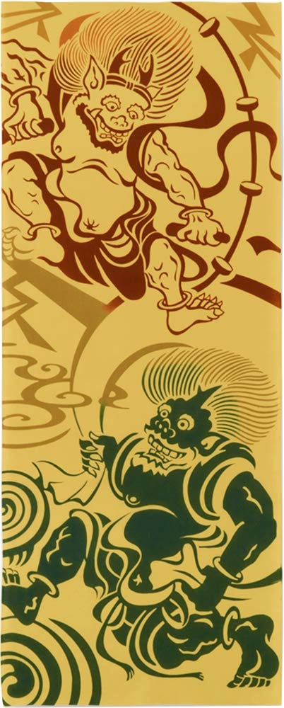 kenema dyed tenugui Wind God and Thunder 34 x 90 cm Miyamoto-Towel Japanese-made cloth, God,