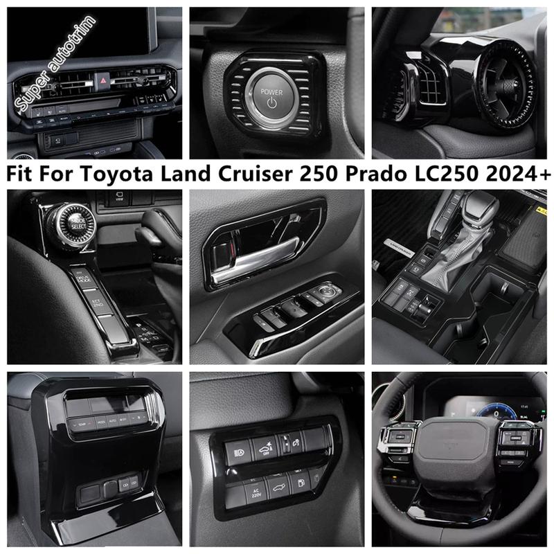 Black Head Light Steering Wheel Dashboard Frame Cover Trim Accessories For Toyota Land Cruiser 250 Prado LC250 2024 2025 2026
