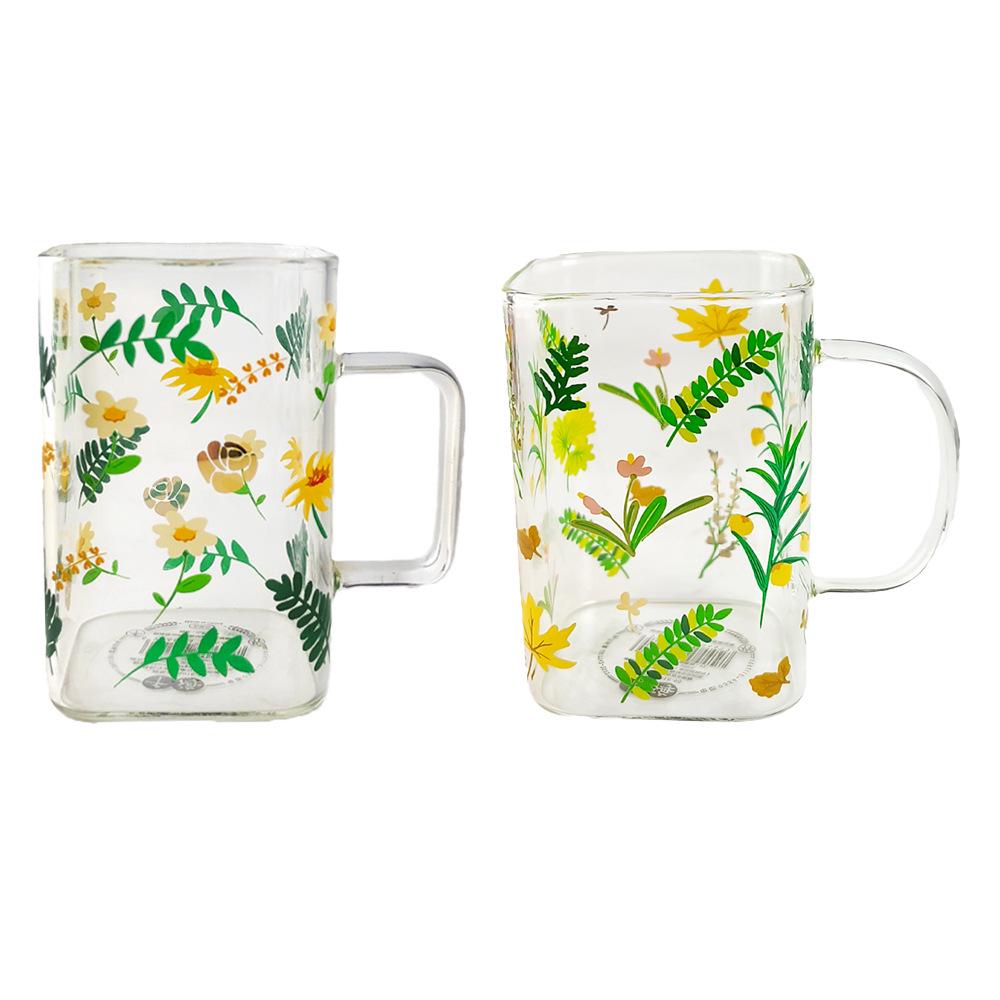 Blue Lotus Large Capacity Glass Mug for Girls - Perfect for Breakfast & Home Drinking