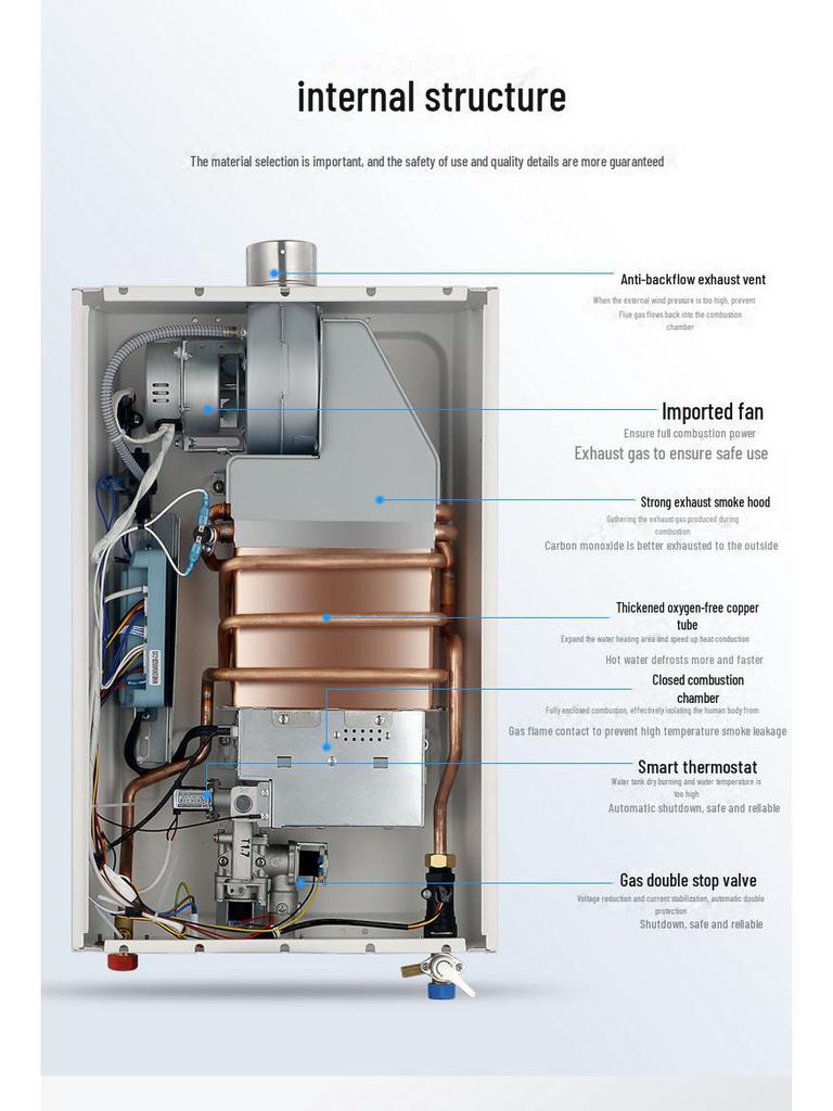 Hemisphere 12L/16L Natural Gas Water Heater, Electric Constant Temp, Forced Exhaust, Balanced LPG