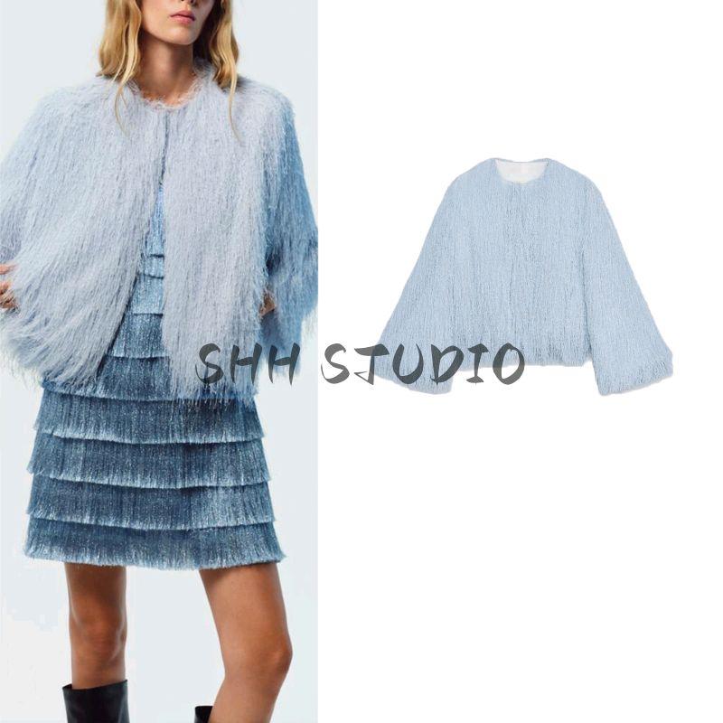 New Fall Women's Clothing round Neck Fashion Loose Decorated Tassel All-Matching Jacket Long Sleeves Outwear 8376857