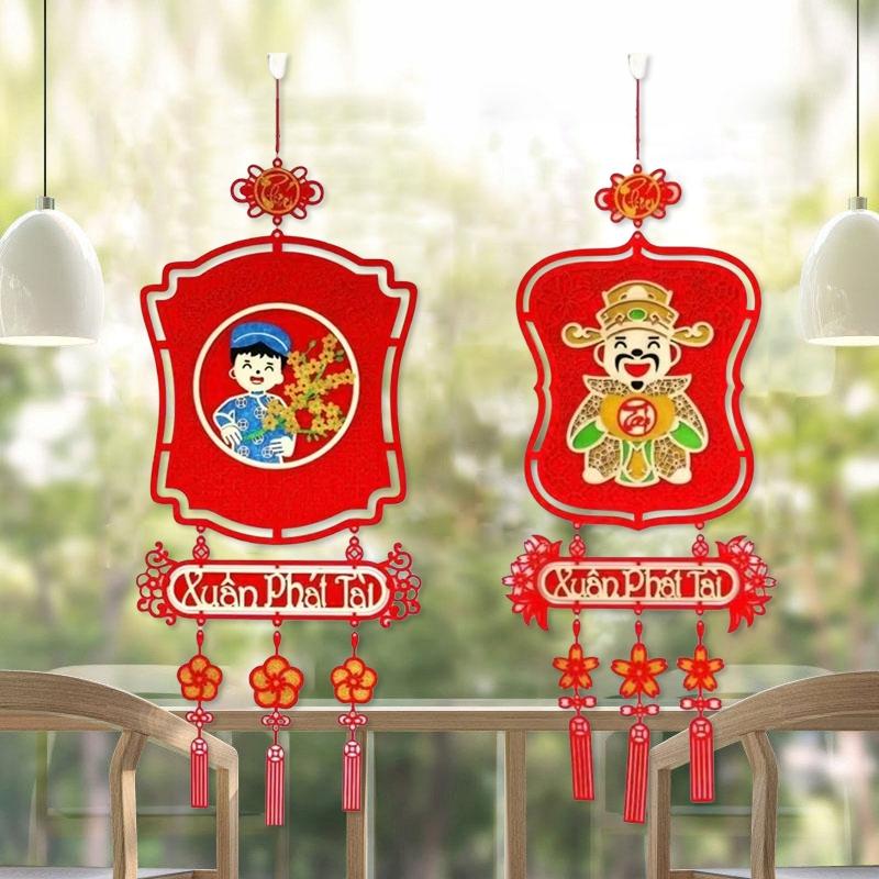 Vietnamese New Years Decoration 2026 Chinese Spring Festival Lucky Pendant with Tassel Chinese New Year Window Wall Decoration