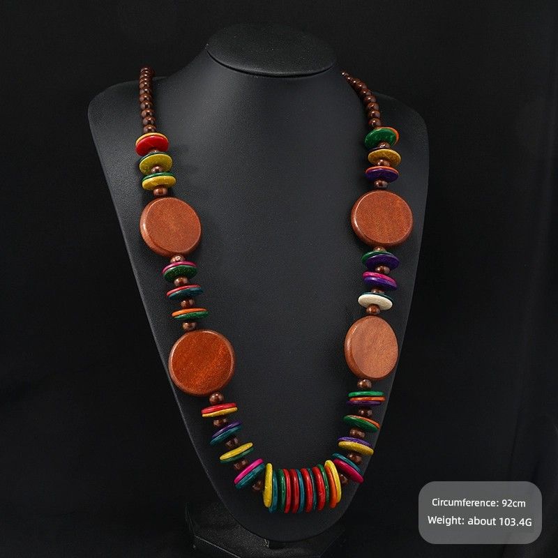 Retro Ethnic Style Wooden Necklace Fashion Style Bohemia Long Stylish Multi-Layer Sweater Chain Performance Accessories Women