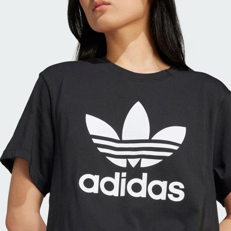 Adidas Originals Adicolor Trefoil Boxy Tee With Letter Logo Print Women Tops Black IU2422