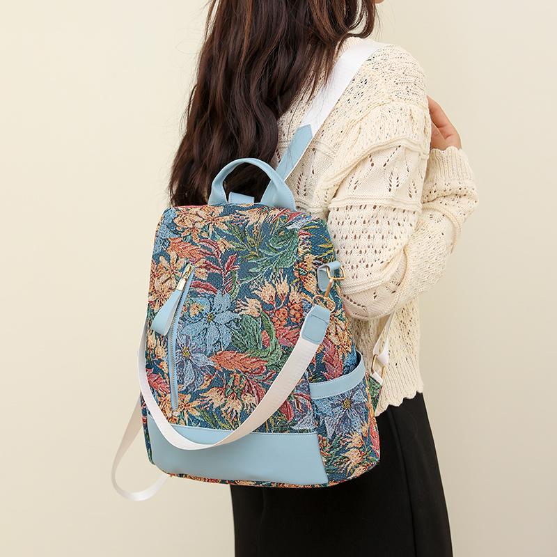 Womens Large Capacity Nylon Backpack Printed Backpack Student Schoolbag