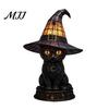 Seasonal Home Lighting Halloween Witch Cat Night Light, Resin Table Lamp with Warm Vintage Style Glow, Gothic Decor for Bedroom Shelf, Spooky