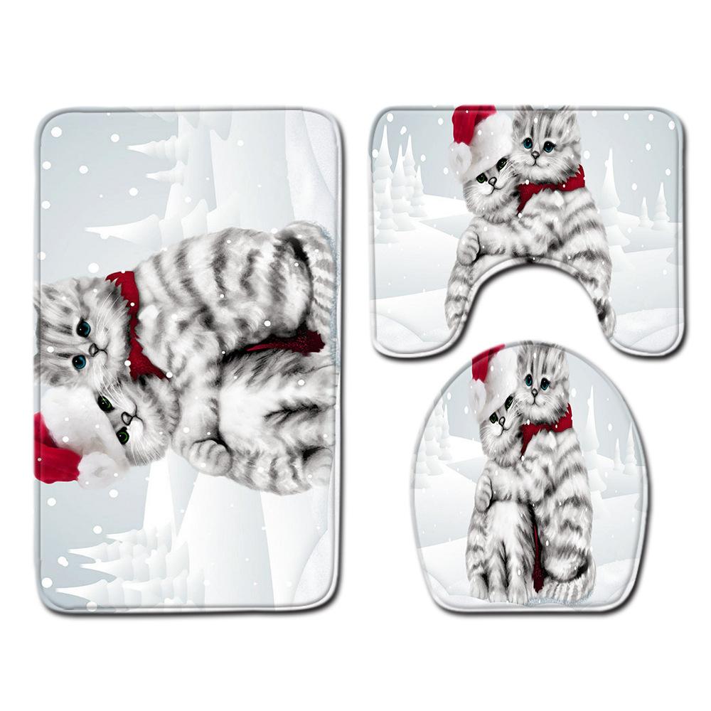 Christmas Bathroom Floor Mat Toilet Three-Piece Set