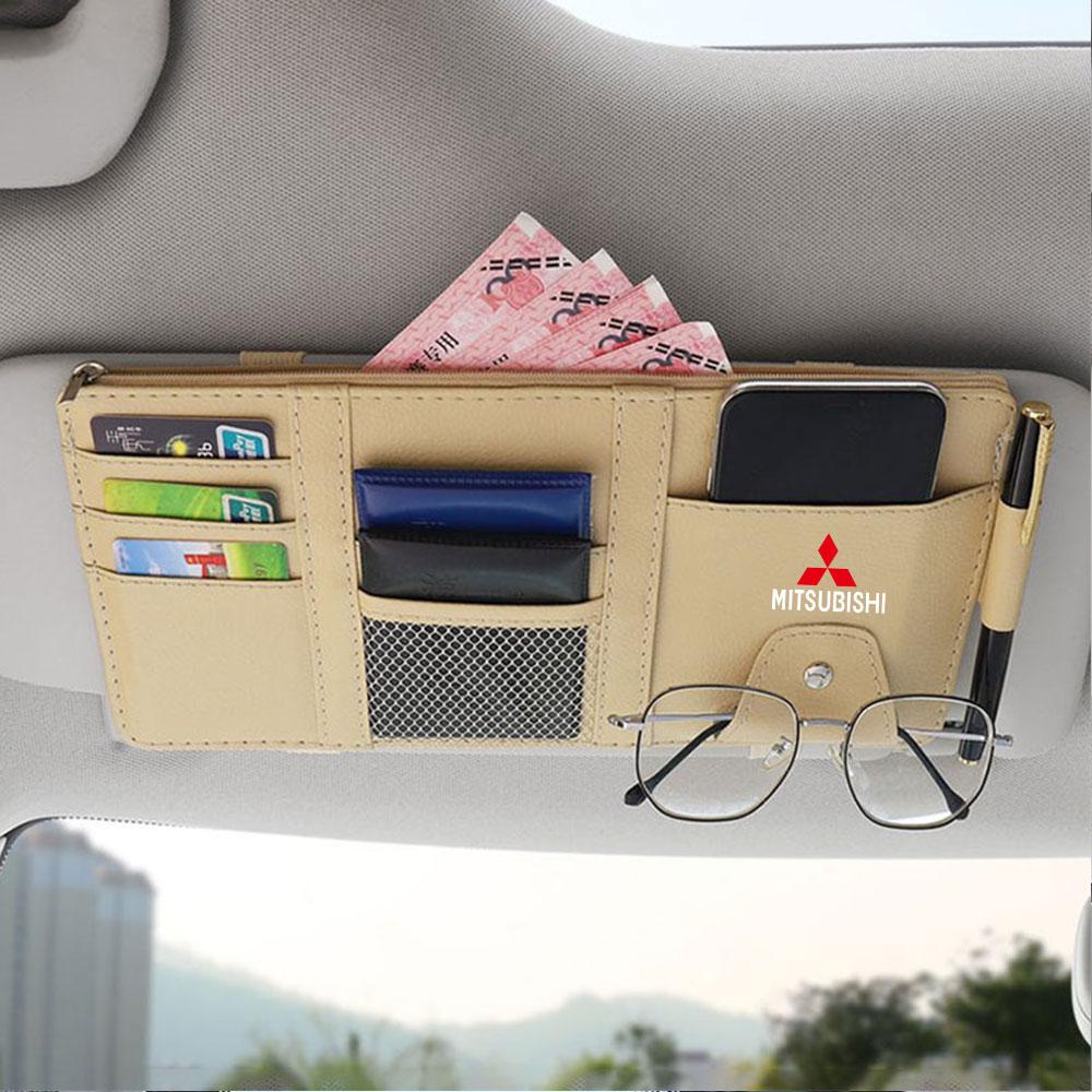 Car Sun Visor Organizer Glasses Clip Pocket Card Storage For Mitsubishi Ralliart Lancer Outlander ASX Competition Xpander Colt