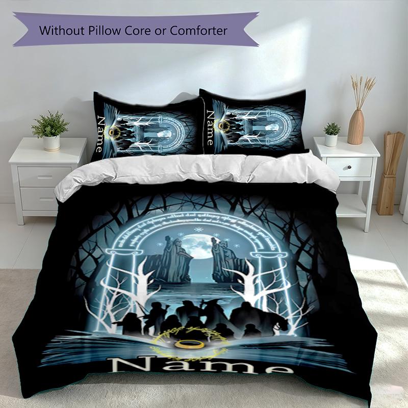 3pcs Custom Name The Fellowship of the Ring Bedding Set,Includes 1 Duvet Cover and 2 Pillowcases,All-season Bedroom Decor
