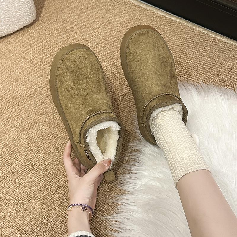 Muffin Platform Snow Boots Women's 2025 Winter New Fur Integrated Short Cotton Shoes Warm Velvet Bread Shoes