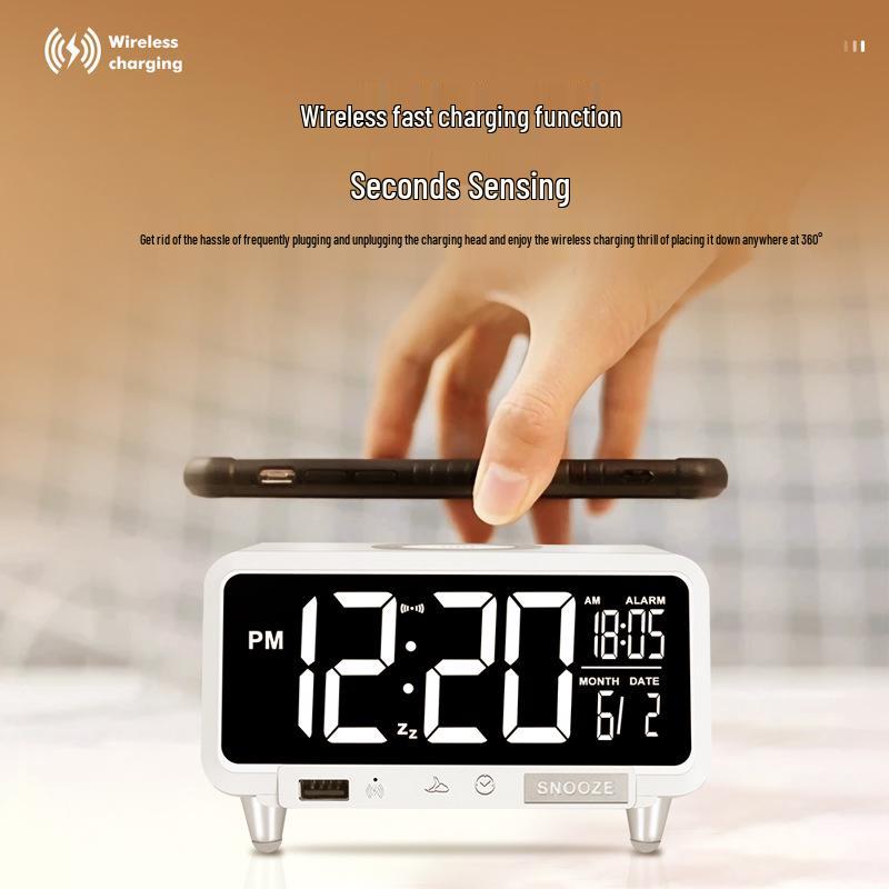 15W Wireless Fast Charging Alarm Clock with LCD Calendar & Desk Lamp
